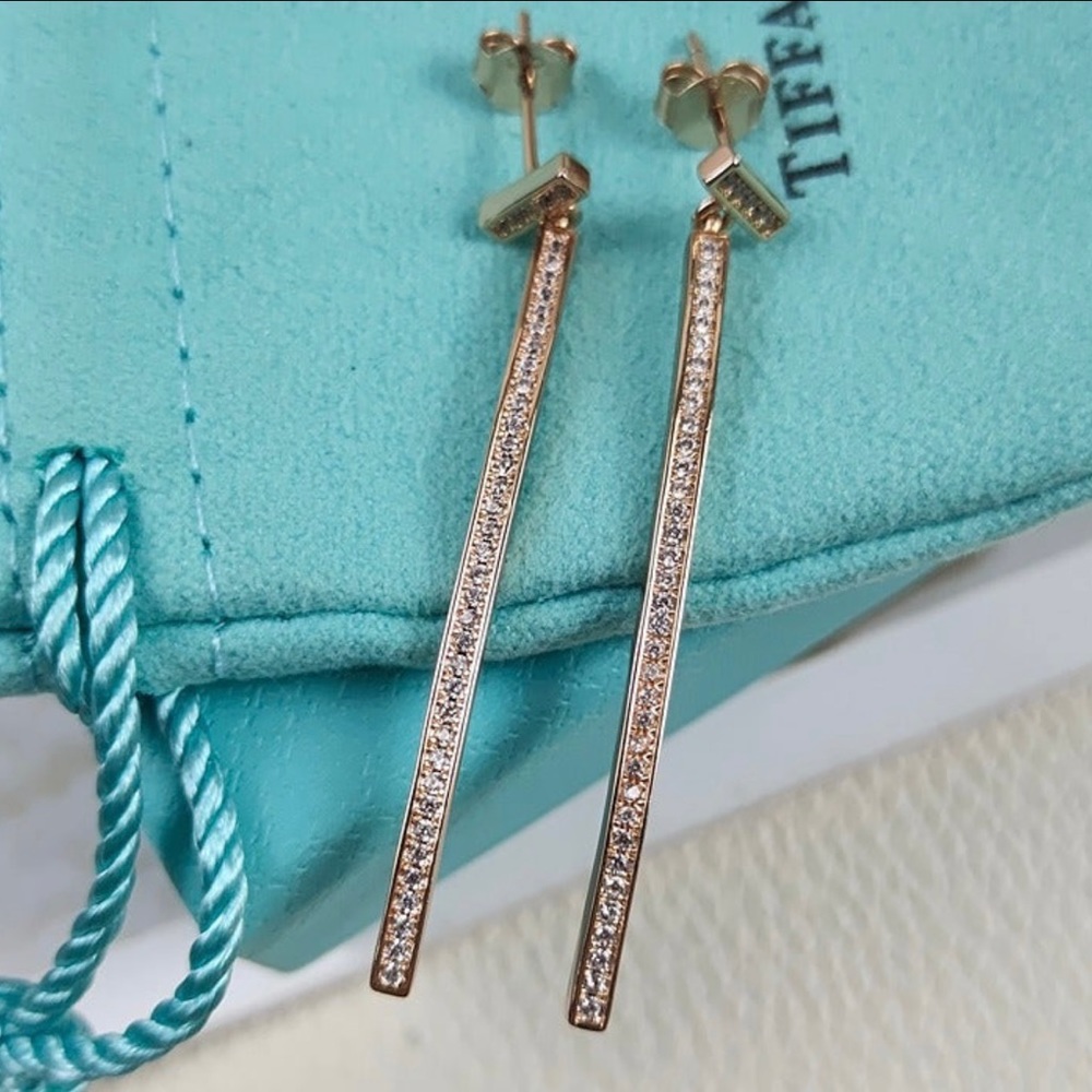 Tiffany TBar rose 18k gold earrings